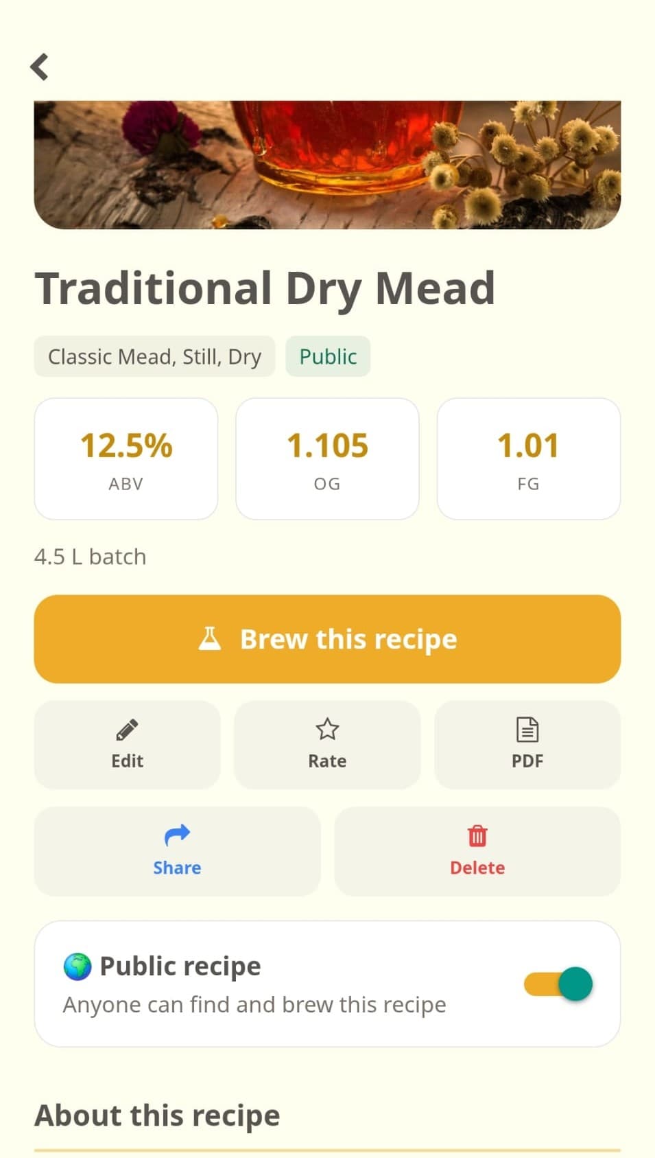 The Traditional Dry Mead recipe in Demijohn Journal, shared publicly for anyone to brew
